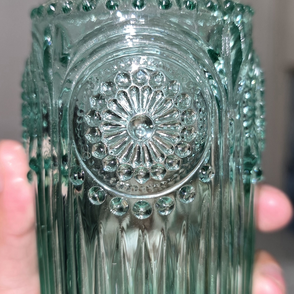 Green Embossed Glass Tumbler Vintage The Pioneer Women